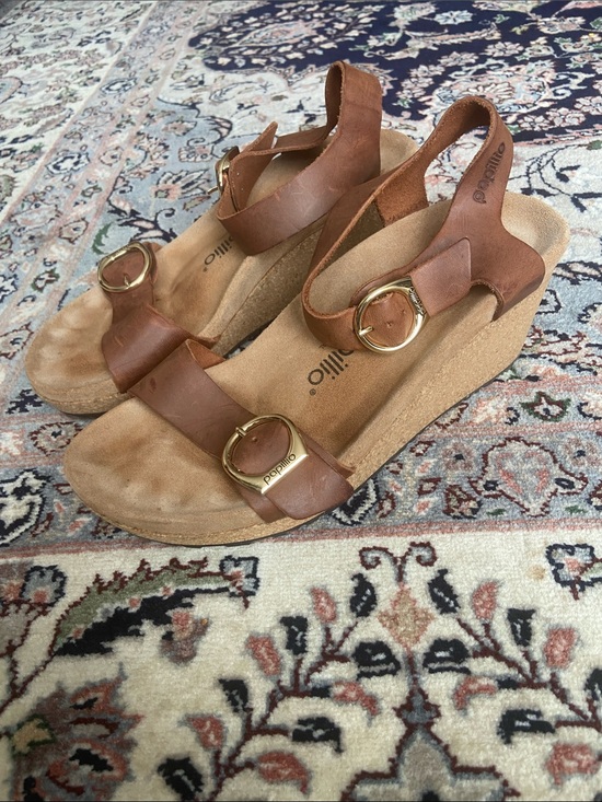 Birkenstock Shoes - Birkenstock Papillio Soley Buckle Cork Wedge Sandal size 7 in Cognac